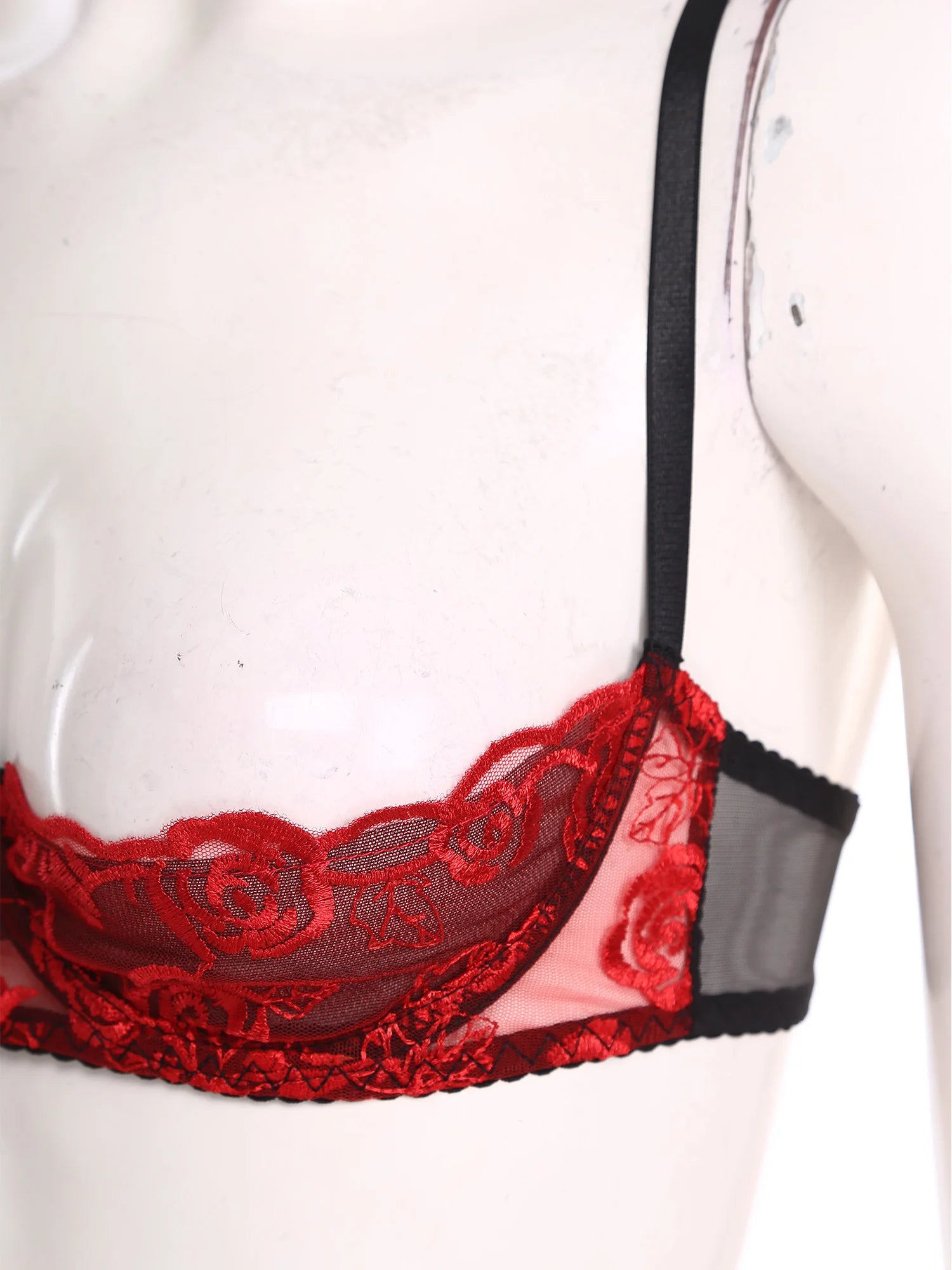 Womens Lingerie Floral Lace Bra Brassiere Underwear Set 1/4 Cup Underwire Push-up Bare Exposed Open Nipples Bralette Balconette