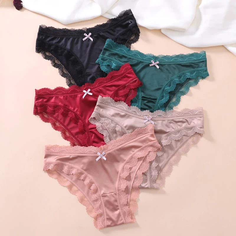 Felinus Ice Silk One-piece Slip Material Low Waist Sexy Lingerie Ladies French Satin Underwear Briefs New Lace Triangle Panties
