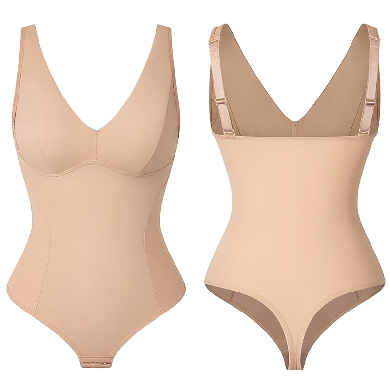 Shapewear Bodysuit Thong Body Shaper for Women Waist Trainer Corset Deep V Neck Slimming Underwear Built-in Bra Camisoles Tops
