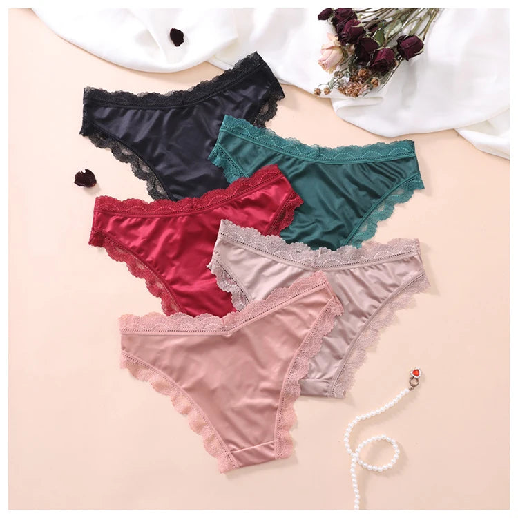 Felinus Ice Silk One-piece Slip Material Low Waist Sexy Lingerie Ladies French Satin Underwear Briefs New Lace Triangle Panties