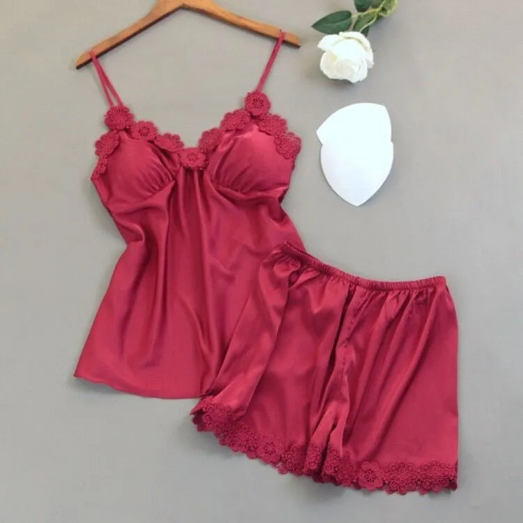 Women's Sleepwear Set Faux Silk Fabric Breathable Black Two-Piece Pajamas Comfortable Fashionable Home Clothing Soft Material