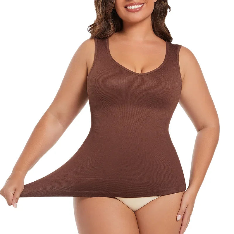 Shapewear Women Shirts S-3XL Sleeveless Body Shaper V Neck Compression Tank Tops Tummy Control Underwear Wide Strap Fajas