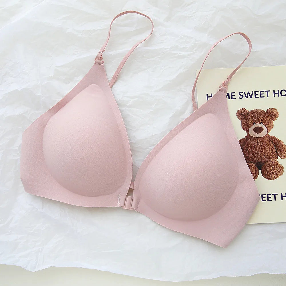 Front-Close Wireless Bra, Large U-Back & One-Strap Design, Seamless Push-Up for Small Bust, Thin Shoulder Straps, Summer Style