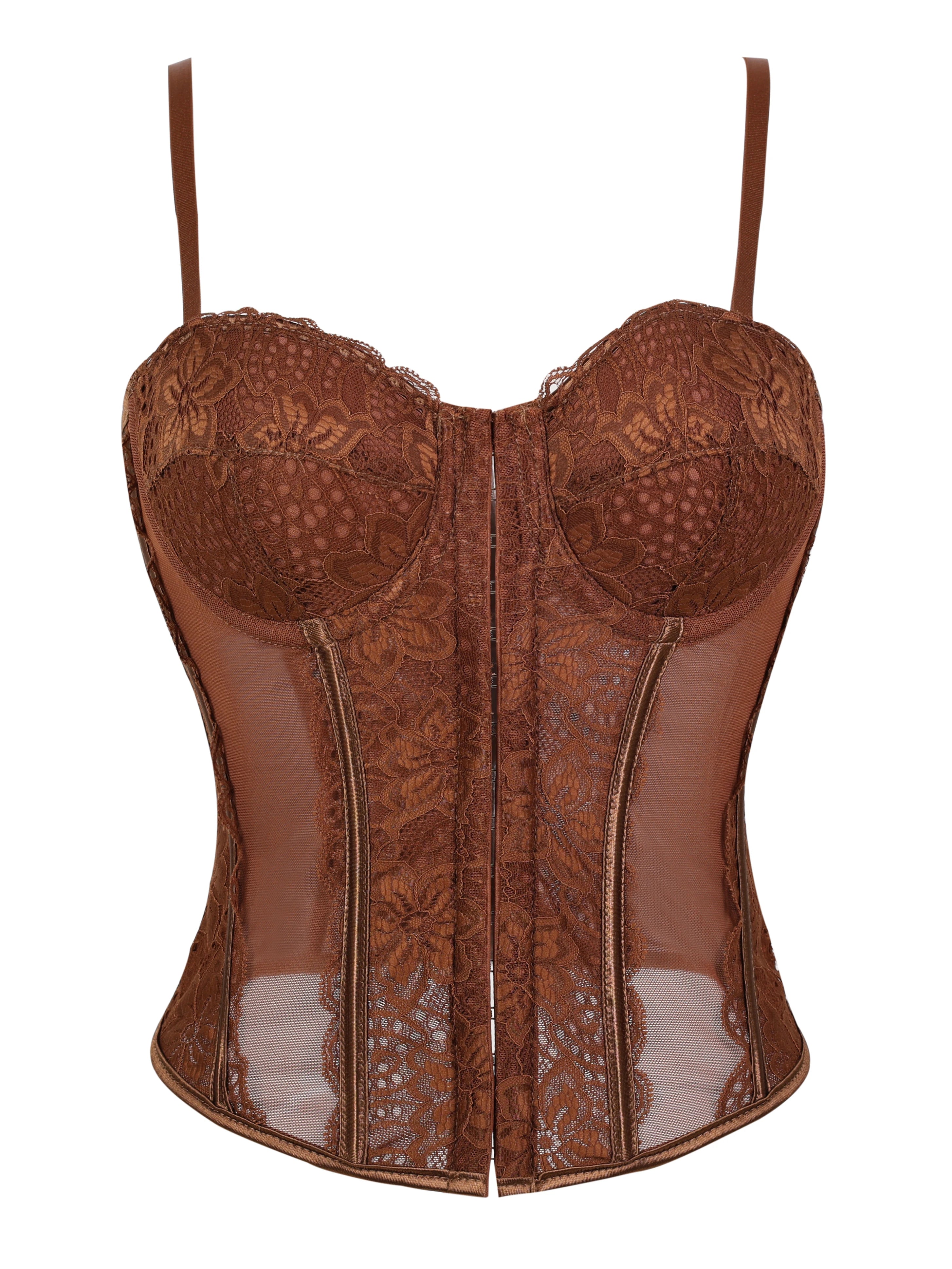 Lace-trimmed top sheer sensual padded corset corset halter top for women