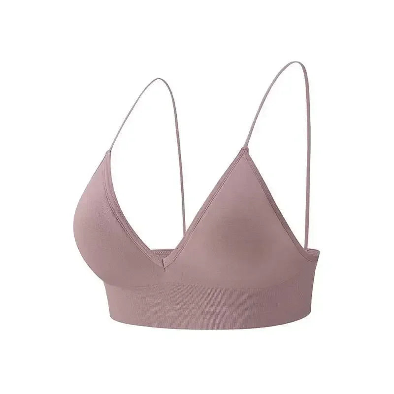 V Neck Seamless Triangle Cup Bra Camisole Underwear Wrapped Chest Women S M L Breathable Gather Up Sports Fitness Yoga Casual