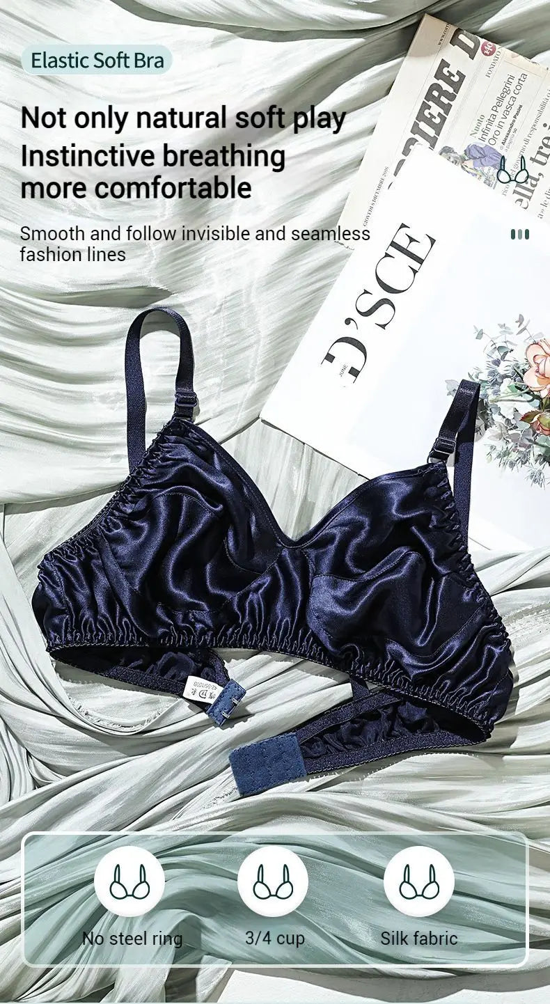 Double-layer Silk Bra Without Underwire, Big Breast, Lightweight Full Coverage Non Padded Brassiere Minimizer Underwear Women