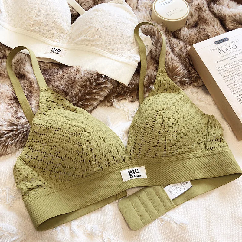 Large underwear letter pattern lingerie simple and comfortable mesh thin bra without steel ring triangle cup girls bras