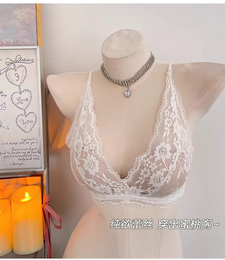Lace Halter Backless Bra Push Up Small Bust Sexy Pure Desire Back Beauty Women Young Girl Fashion Intimates Underwear New Trend