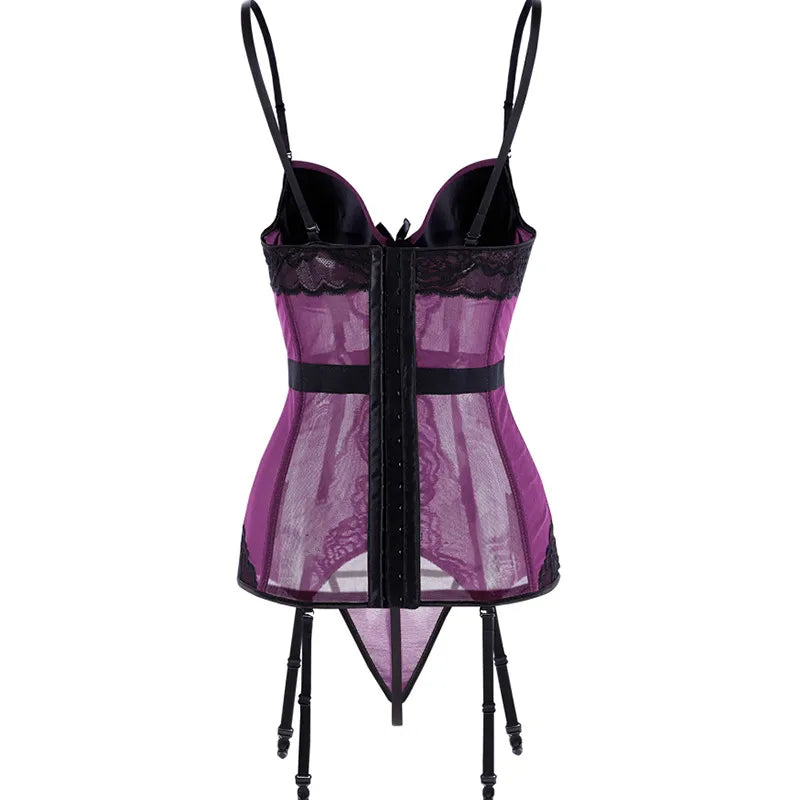 Women Sexy Lingerie Corsets Erotic Korse Transparent Lace Mesh Corset Top Underwear Slim Waist Bustier Push Up Corselet