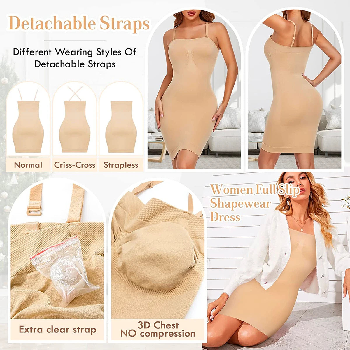 Strapless Shapewear Slip for Women Under Dress Full Slips Dress Tummy Control Camisole Body Shaper Sexy Corset Sliming Underwear