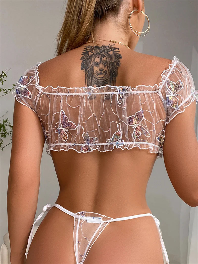 Women Lingerie Set Sexy Bra And Panty Sets Off Shoulder Bralette Fashion Strapless Lingerie Ruffles Female Transparent Underwear