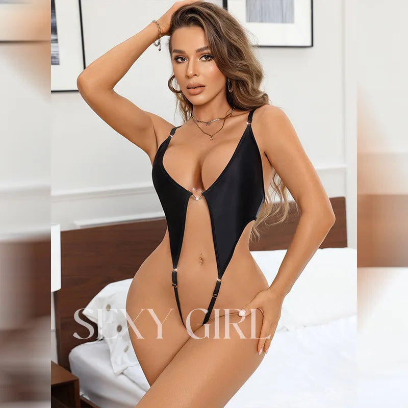 Gathered Breast Open Crotch Suapender Bodysuit Three Point Tight Fitting Bikinis Hot Adjustable Sling Onesie Sexy Women Lingerie