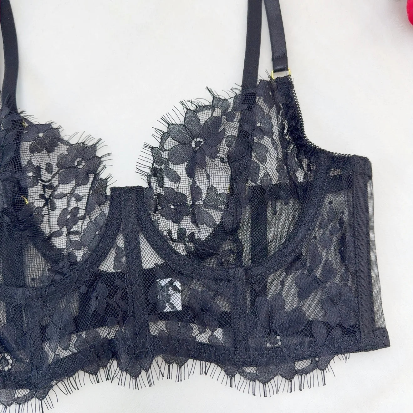 Sexy Lingerie Women Outfits Sheer Lace Corset Set Transparent 2-Piece Bra Set Girdle with Adjustable Straps Erotic Underwear