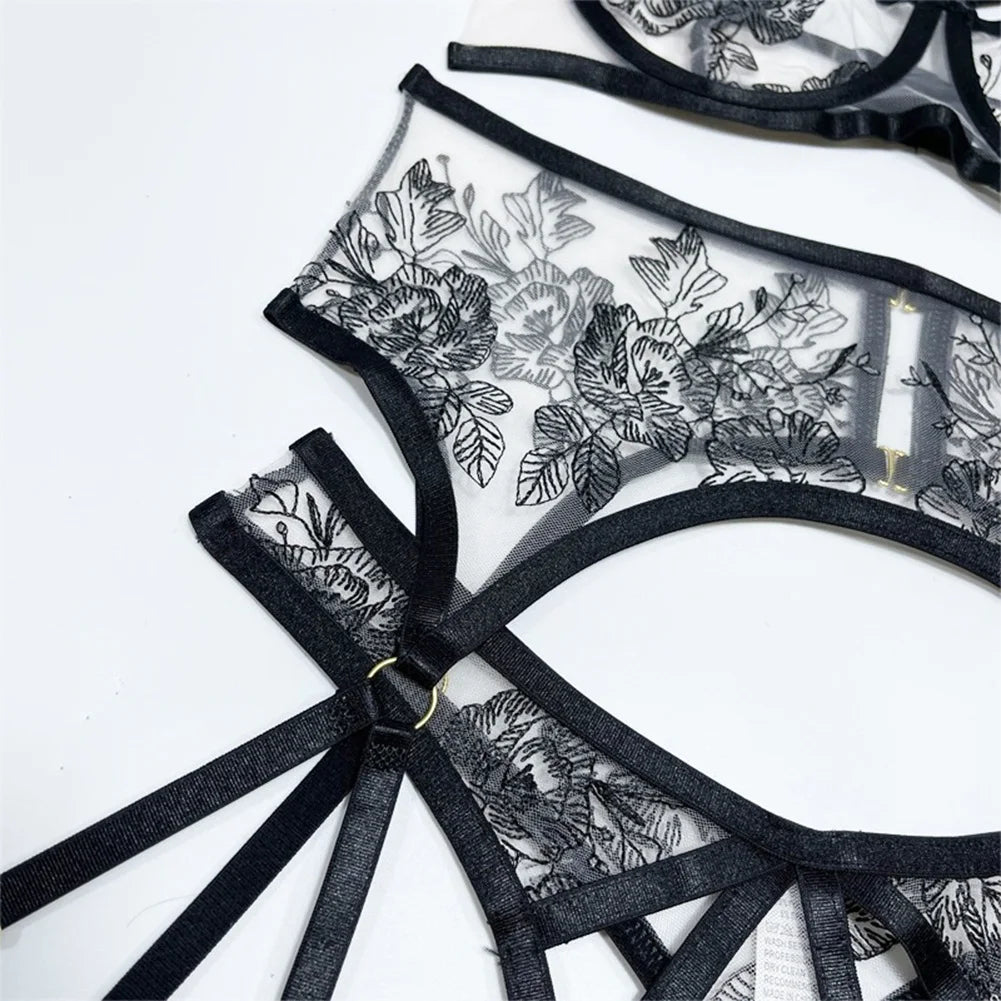 See-through Bra Set For Women Sexy Lingerie Flroal Black Bra Brazilian Underwear Set Japanese Woman Panties Women's Swimsuit