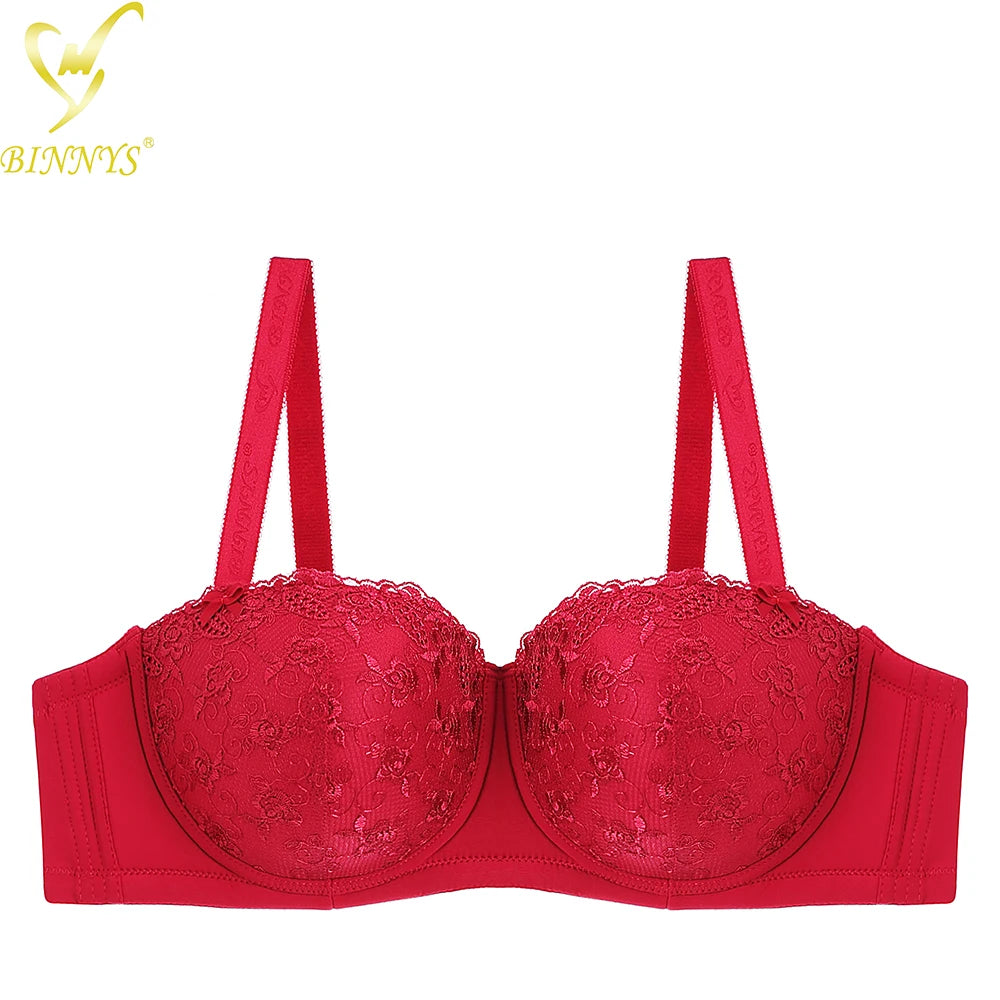 D Cup Women Sexy Bra High Quality Lace Floral Half Cup Plus Sizes Adjusted-straps Underwire Women Bra BINNYS