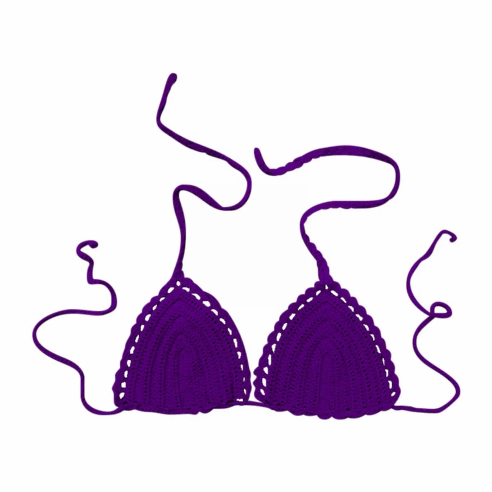 Women's Summer Sexy Bikini Hand Crochet Swimsuit Women Bikini Tops Solid Color Wireless Push Up Bra For Women Micro Bikinis