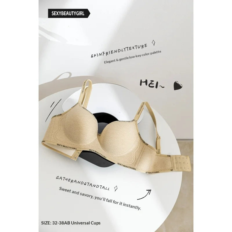 New Fashion Bra for Smaller Busts: Enhances and Gathers with Letter Design Wire-Free, Nude-Feel, Skin-Friendly One-Piece Bra