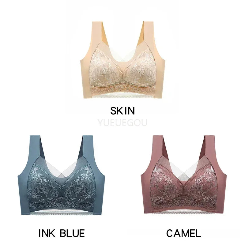 3 Pcs Women's Push Up Bralette Wireless Bras - 5cm Natural Lift, Seamless Lace Plus Size (L-6XL), No Underwire Comfort