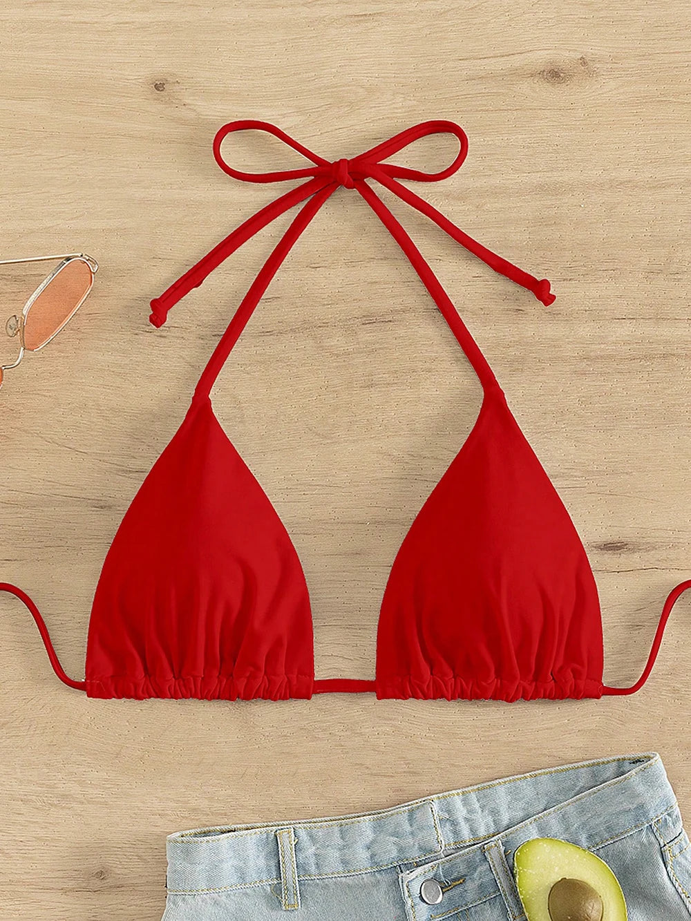 Sexy Solid Color Bikini Bra Top Women's Neck Hanging Lace up Backless Swimwear Top Beach Swimsuit Brazilian Biquinis