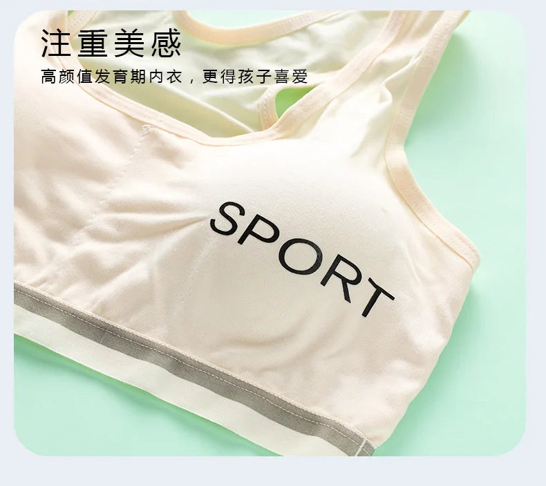 Adolescent Girl Sports Bra Breathable Lightweight Sponge Pad Wide Shoulder Strap Vest Solid Color Simple and Comfortable Bra