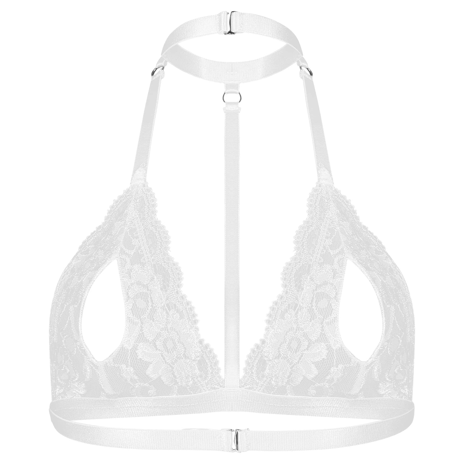Women Hot Sexy Bras See-through Lace Unlined Wireless Bra Tops Female Halter Neck Strappy Hollow Out Nipples Lingerie Brassiere