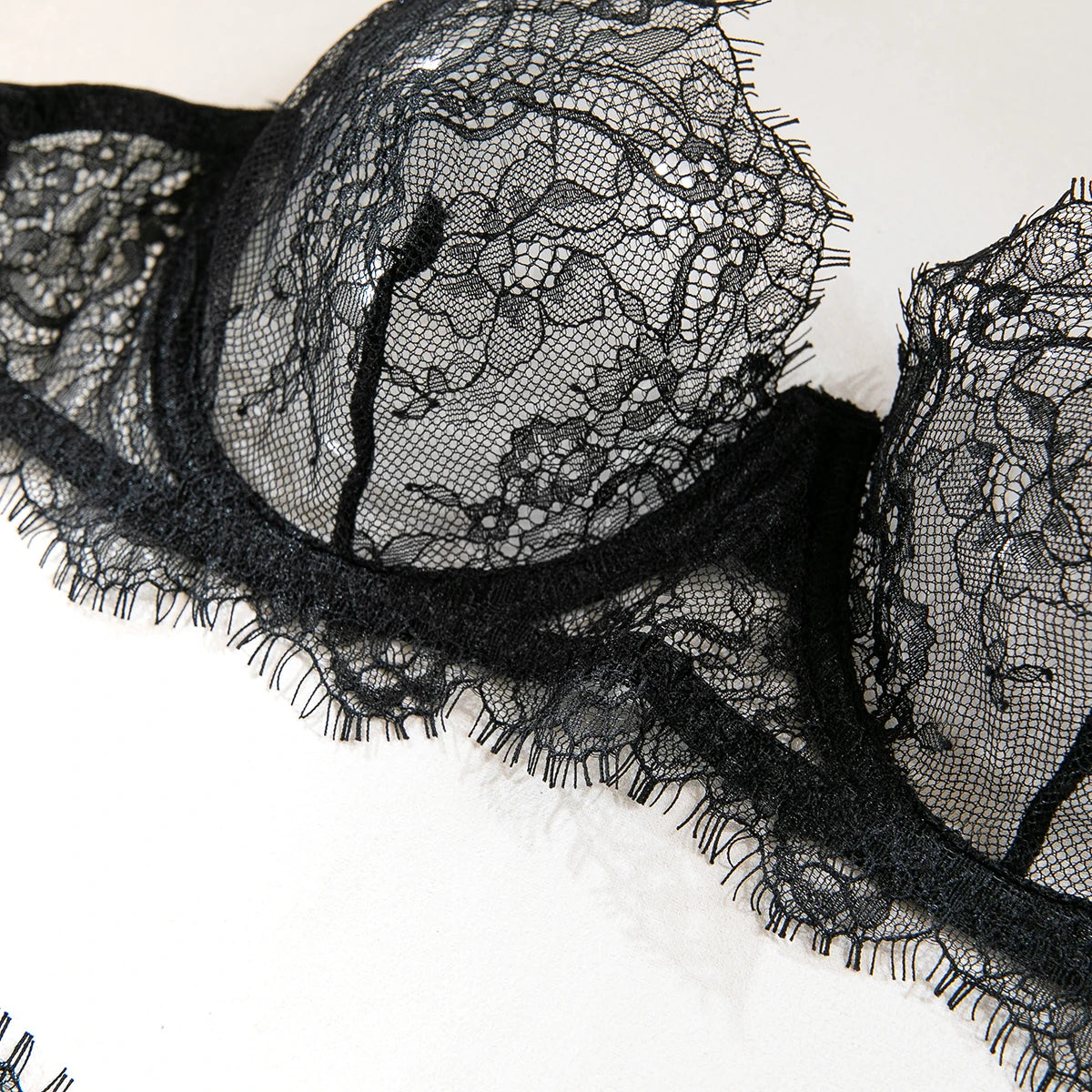 Erotic Lingerie Bra and Panties Set Basic Sexy Sheer Lace Eyelash Unline One Layer Lace Lingerie Women Underwear Intimate