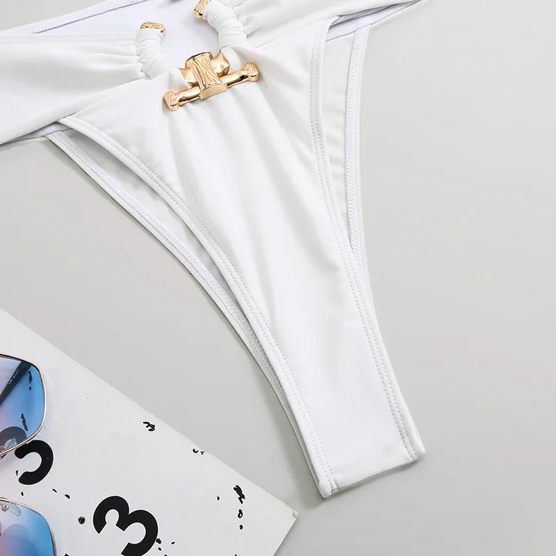 Women's 2025 Solid Bikini Set Top & High-Cut Swim Bottoms Sexy Two-Piece Swimwear for Beach Pool Vacation Seamless Swimsuits