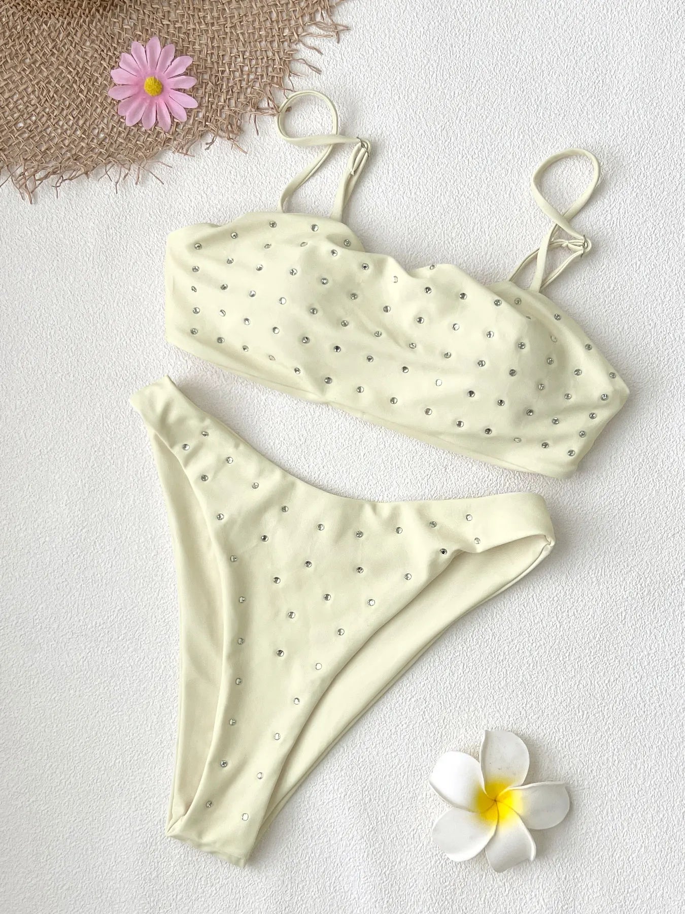 Sexy Rhinestones Swimsuit Bikini Solid Swimwear Low Rise Swimsuit Women Separates Swimwear Two Piece Swimsuit Bathing Suit
