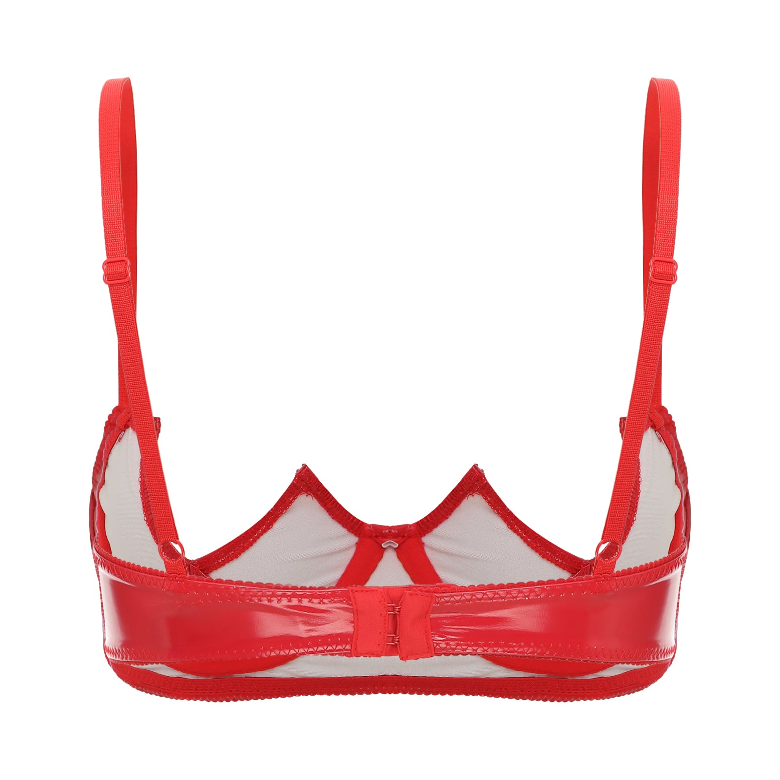 Women Sexy Exposed Nipple Bras Wet Look Patent Leather Underwired Brassiere Top Lingerie for Nightclub Pole Dacing Nightwear