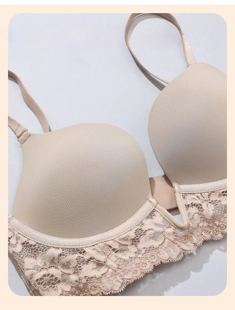 Women Padded Underwired  Push Up Lace Bras for Plunge Deep V Low Back Removable Strap Sexy Lingerie Brassiere Femme Underwear