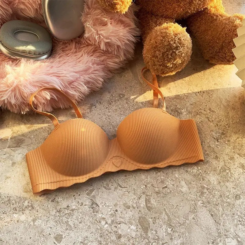 Sexy Push-Up Bra Women's Non-wire Ribbed Bralette Soft Fixed Half-Cup Underwear Seamless Invisible Bra Small Chest Lingerie S-XL