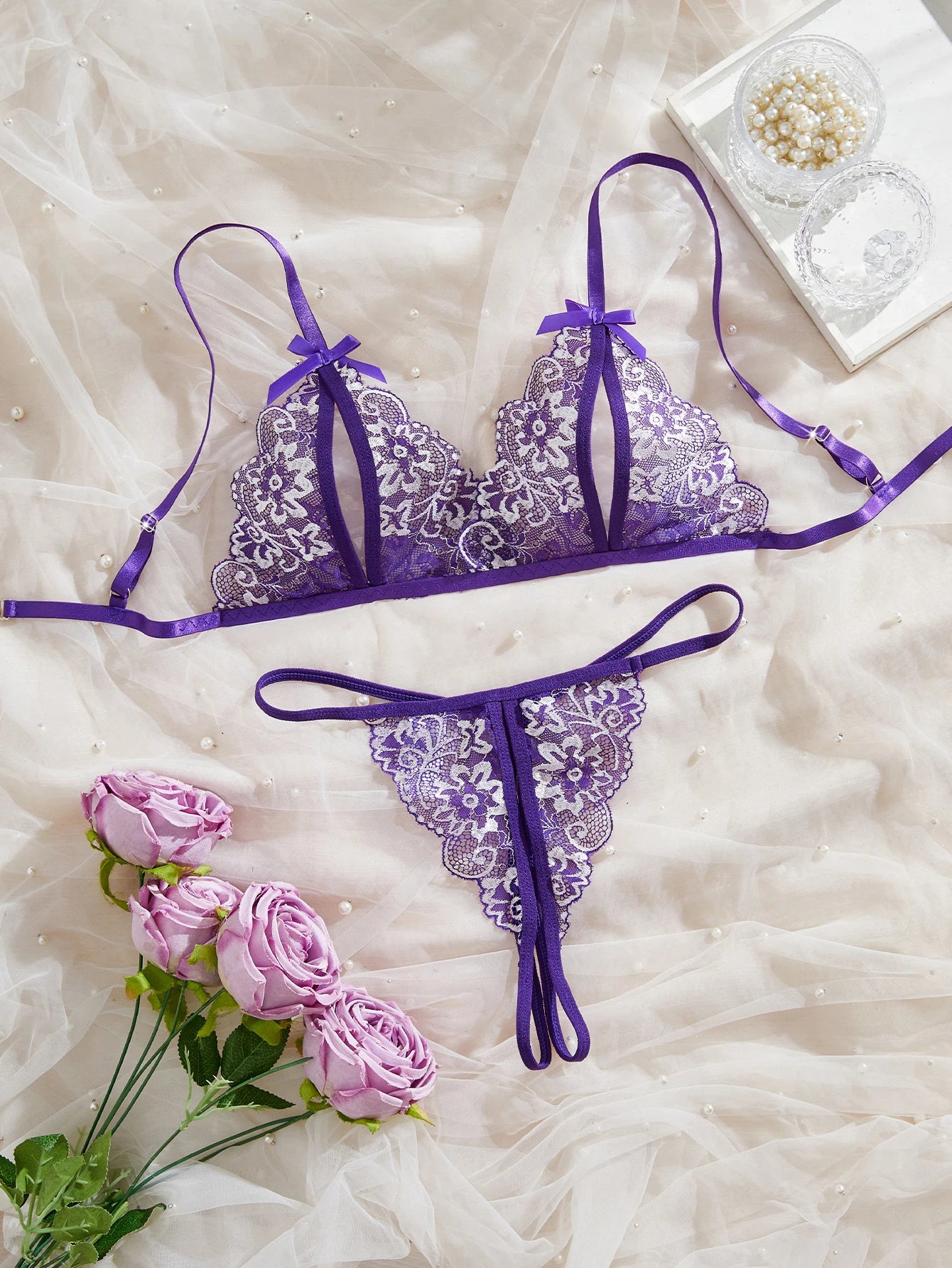 Sexy Adult Lingerie Sets Lace Embroidery Open Bra Suit Erotic Hot Crotchless Thong 2PCS Set Female Camisole Ultra Thin Underwear
