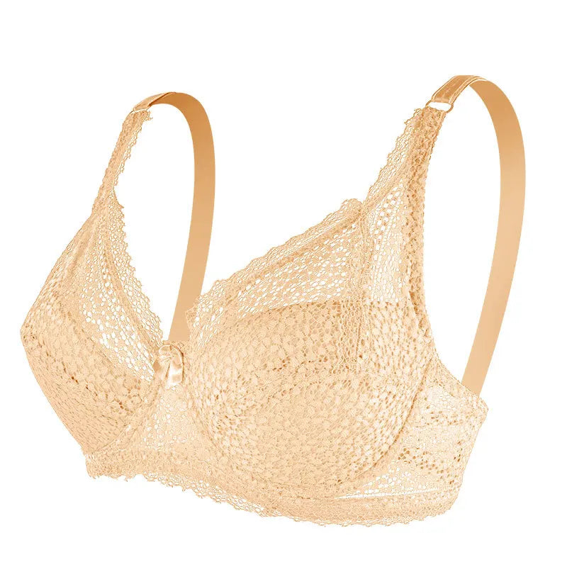 Large Breasts Lace Plus Size Ladies Bra Top Support Breathable Comfortable Steel Ring Bow Tie Bra Thin Section Gathered Bra
