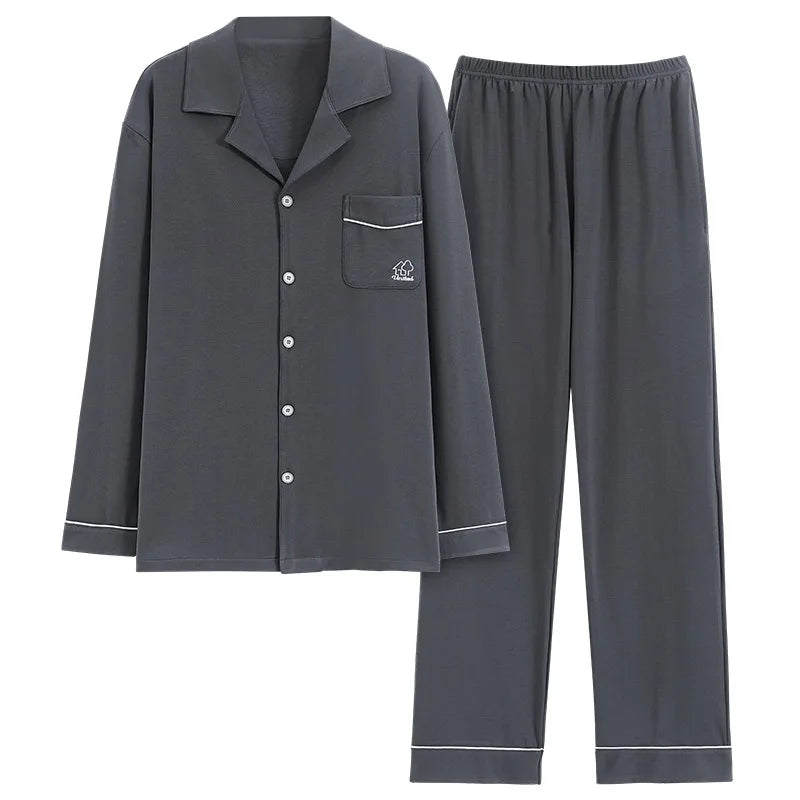Men's Pajama Sets Long Sleeve Cotton Top Pant Sleepwear Soft Spring Autumn Plus Size Loungewear Male Homewear Leisure Outwear