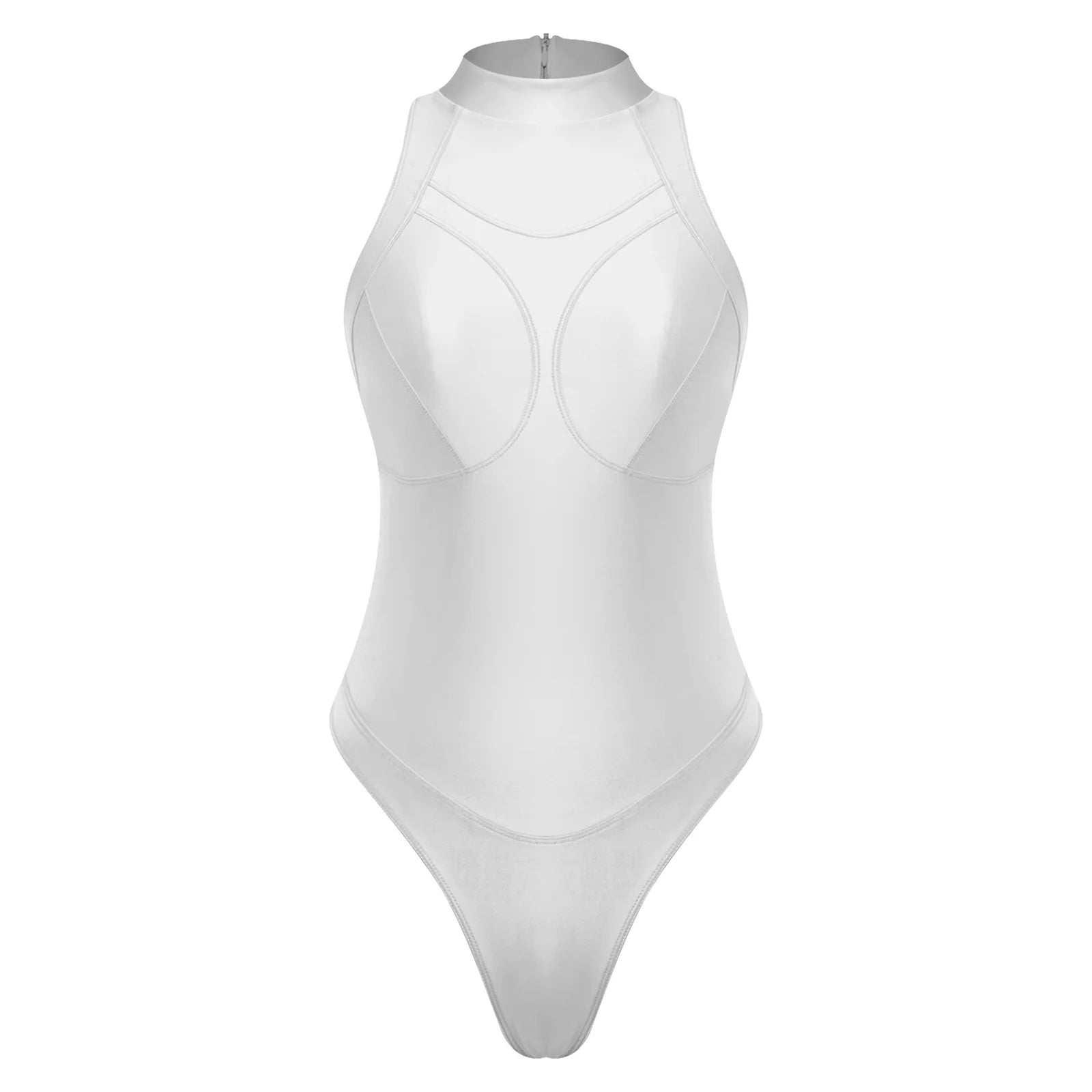 Womens Oil-shiny One-piece Bathing Suit Quick-drying Sleeveless Flat Seams High Cut Bodysuit Swimwear for Pool Beach Surfing