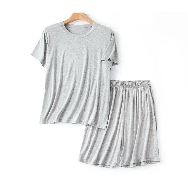 Modal Pajama Set Men's Round Neck Pajama Set for Summer Casual Wear Solid Color Loose Short Sleeved Shorts Two-piece Set Male