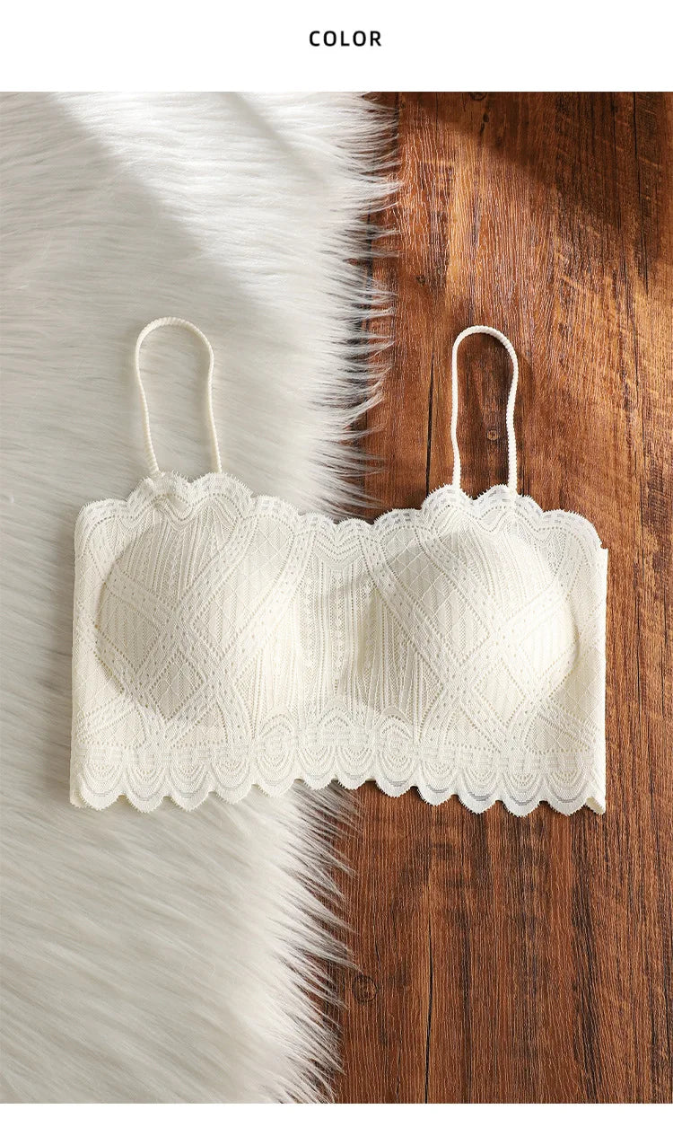 Seamless lace backrest lingerie one-piece with chest pads and a strapless ice silk strappy bra wrapped around the chest