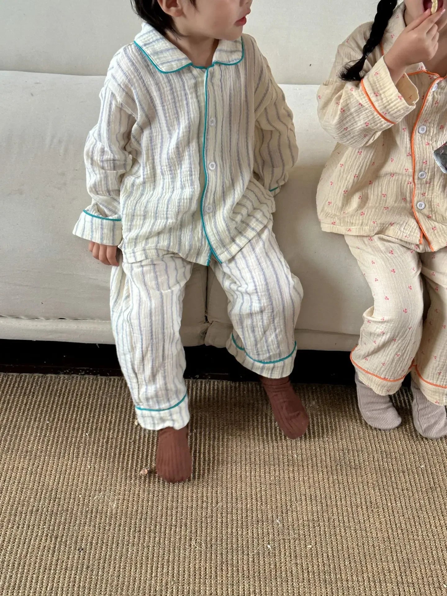Pajama Sets New Spring Autumn Season Pure Cotton Gauze Baby Long Sleeved Girl Boys Childrens Clothing Sleepwear