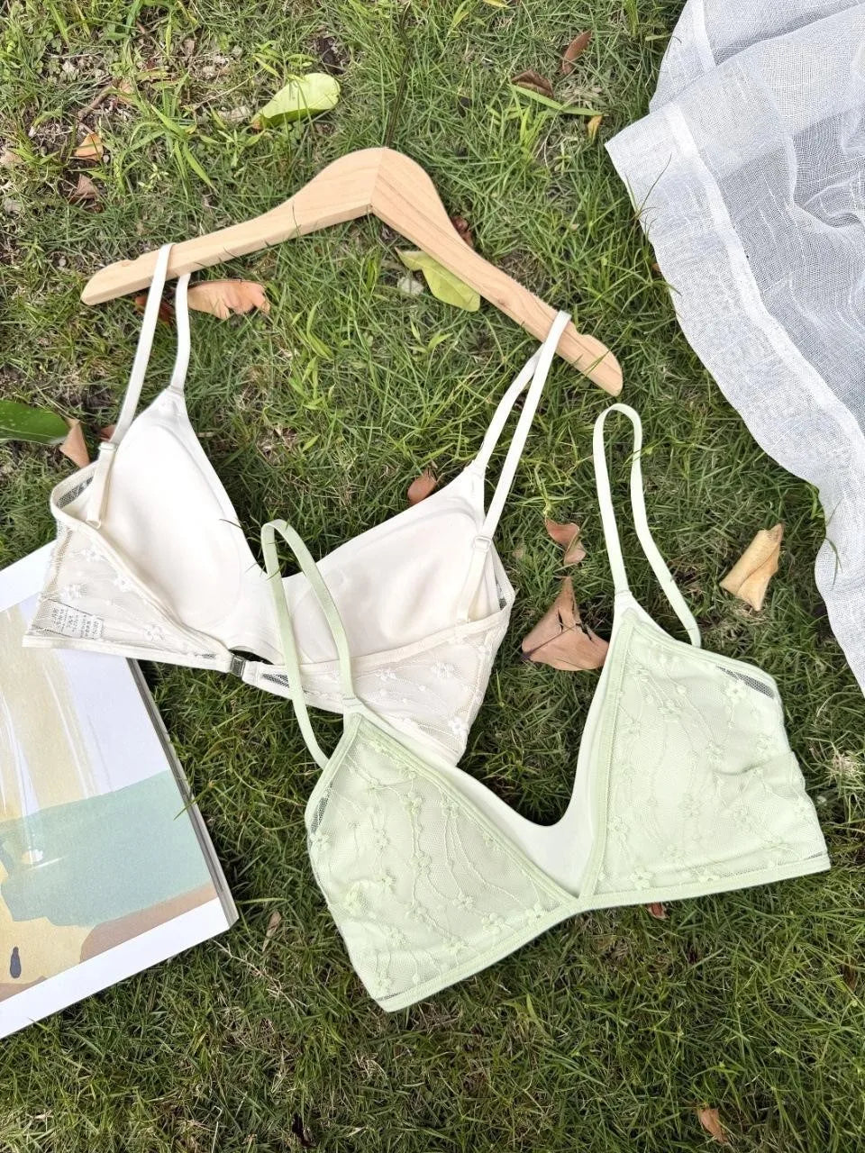 Lace Lingerie for Women's Summer, Thin, Large-bust, Slimming, Lace-curving, Triangular Cup, Beautiful Back, Seamless Bra