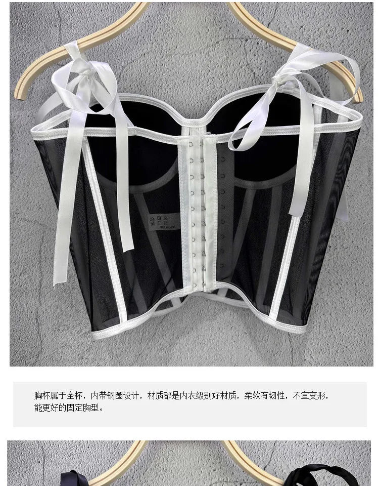 Women Corset Top Strappy Smocked Camisole Undershirt Lady Underwear Bottoming Outer Wear Sexy Fishbone Waist Tops Mujer Lingerie