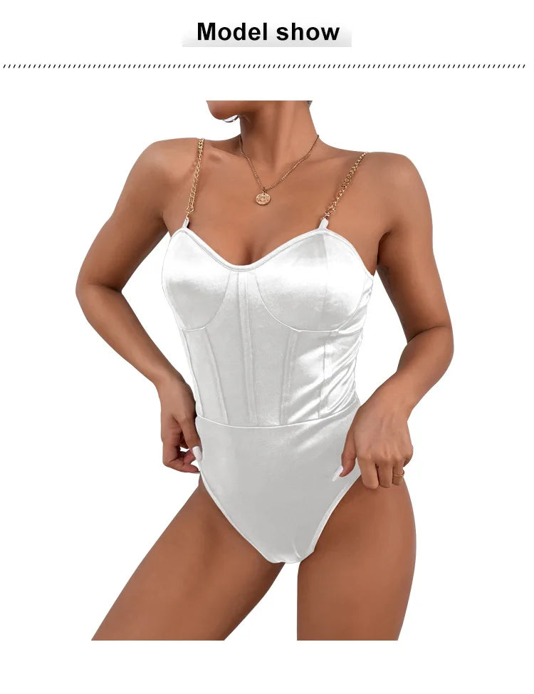 2026 Bodysuit Female Short Jumpsuit Lingerie Black White Elegant Coquette Chic Sexy Fashion Chain Backless Camisoles One-pieces