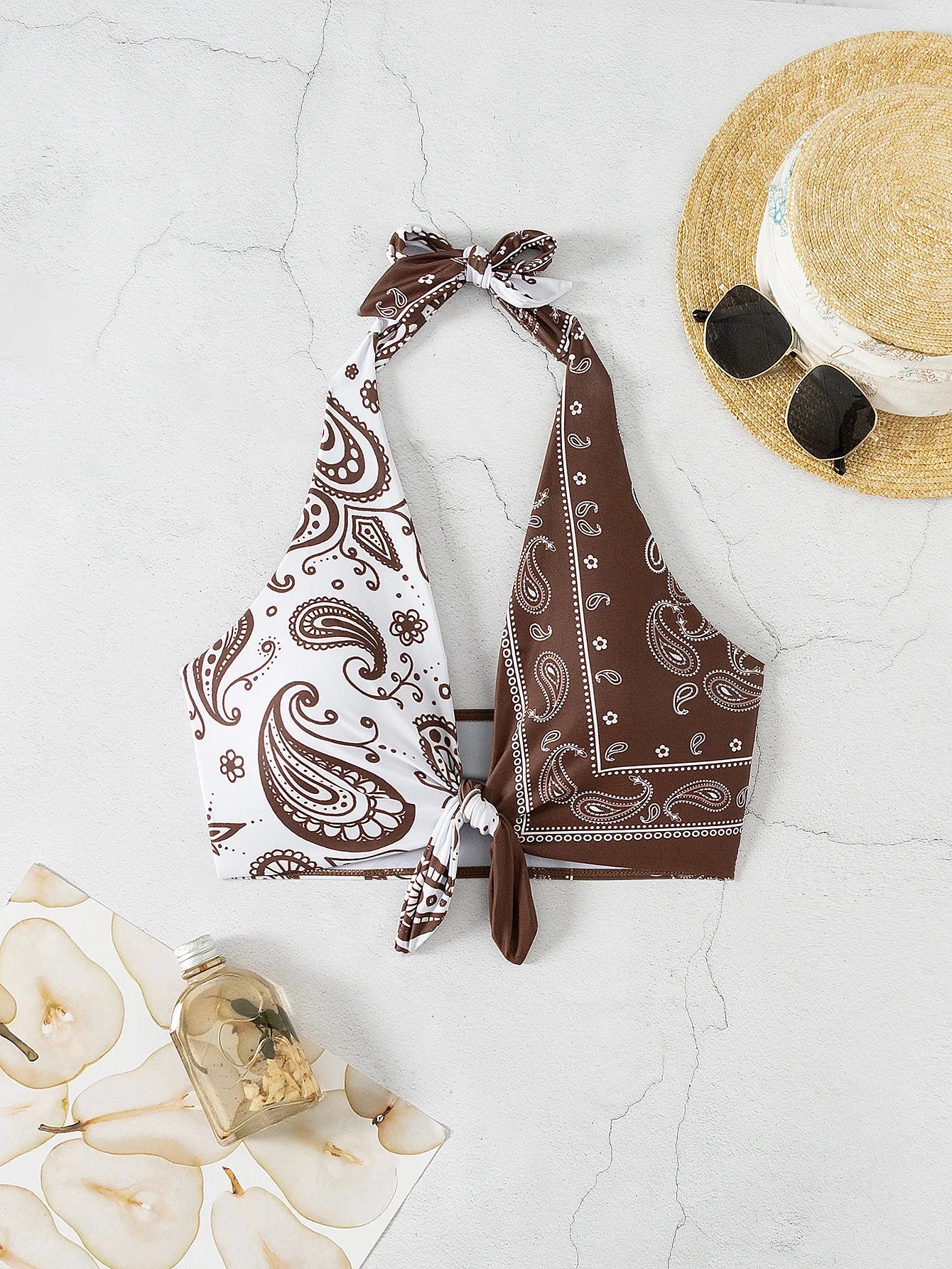 2026 Halter Bikini Tops Printed Bra Padded Swimsuit Women Bowknot Swimwear Female Bather Bathing Swimming Swim Suit Beachwear