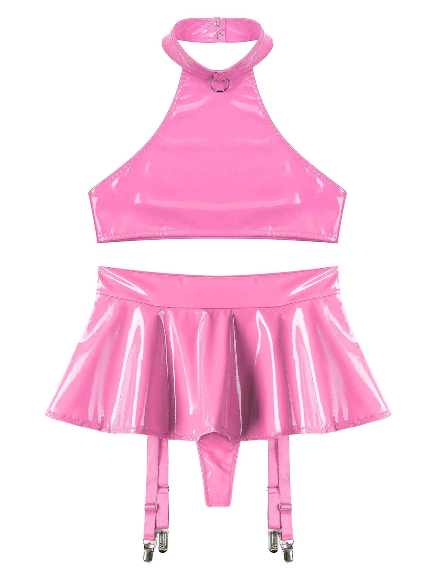Two-Piece Female Lingerie Set Women Latex Nightclub Outfit Night Club Hot Girl Rave Festival Pole Dance Show Babydoll Costume