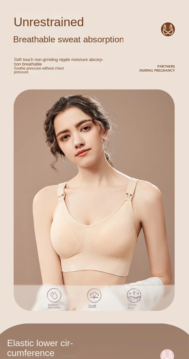Wire-Free Nursing Bra for Pregnant Women with Large Bust Front Clip Maternity Full Cup Breathable Supportive Nursing Bras