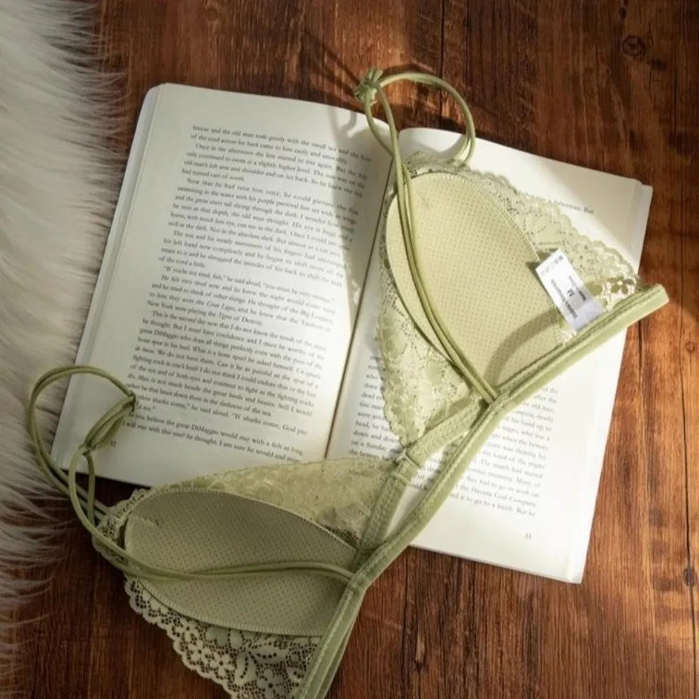 Ultra-thin Shoulder Strap Lace Wireless V Bra Front Button Lingerie Shockproof Brassiere for Women Gathered Breasts Seamless