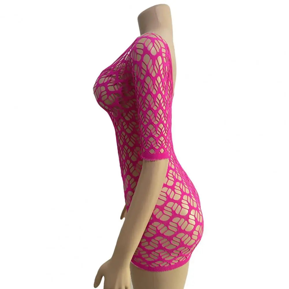 Women Swim Cover-up Swimsuit Cover Up Sexy Hollow Out Beach Cover-up Dress for Women Slim Fit V Neck Backless Bikini Mini Dress