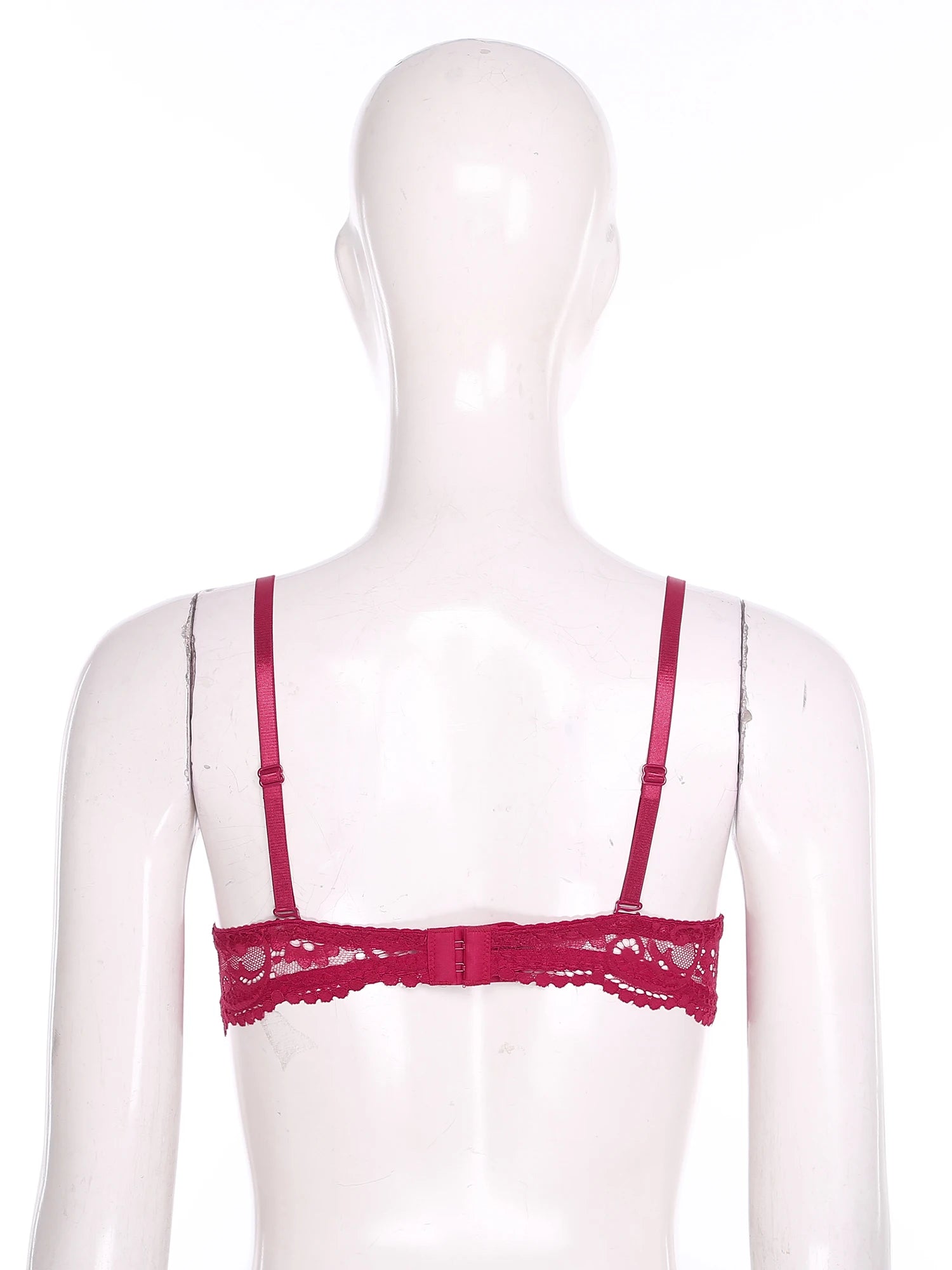 Womens Floral Lace 1/4 Cup Bra Adjustable Spaghetti Straps Push Up Underwired Self Bra Babydoll Lingerie Top Balconette Bras