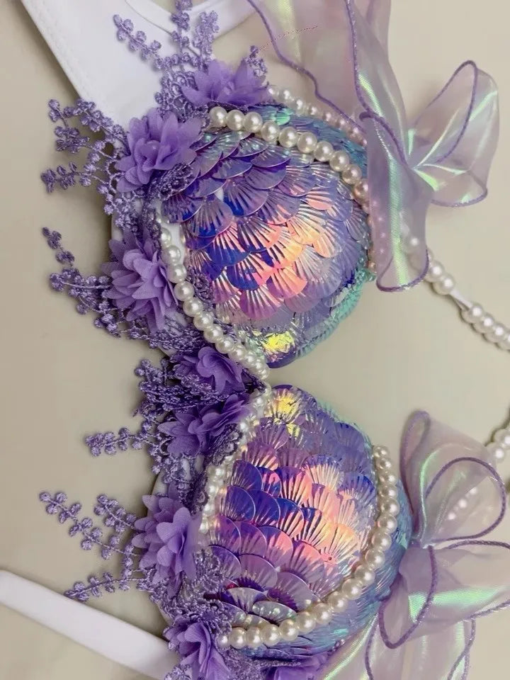 Super Beautiful Mermaid Bikini Sequin Bra Summer Swimming Free Diving Cosplay Mermaid Bra Oceanarium Bar Performance Clothing