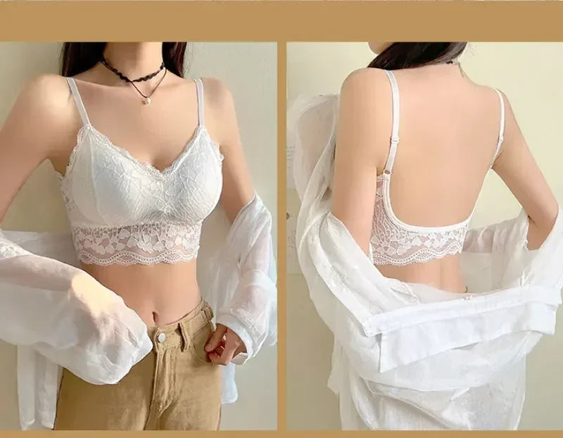 Open Back Bra Lace Bralette U Type Wirefree Boneless Brassiere Floral Women Top Backless Underwear Sexy Bras