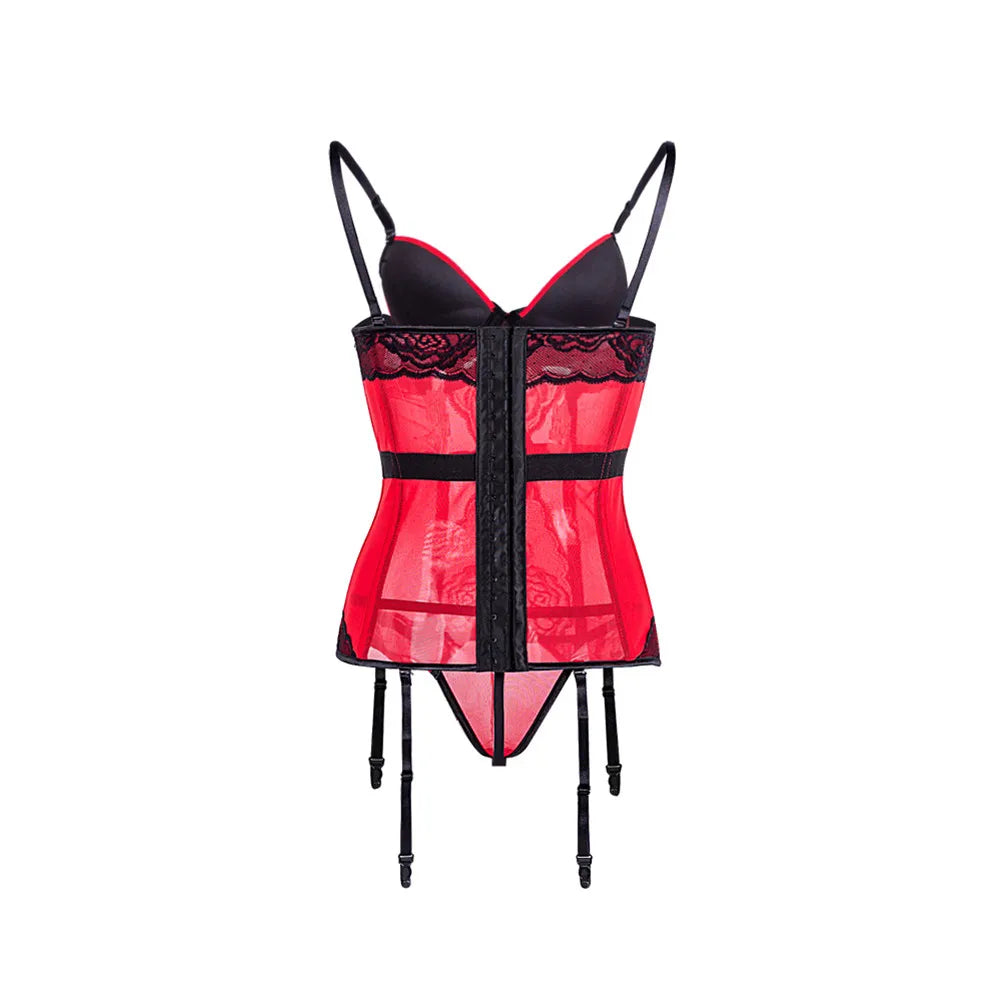 Women Sexy Lingerie Corsets Erotic Korse Transparent Lace Mesh Corset Top Underwear Slim Waist Bustier Push Up Corselet